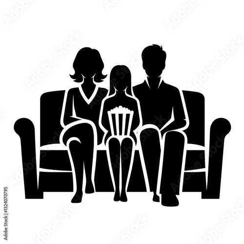 Family values – parents and daughter watching movie silhouette