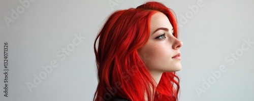 A beautiful woman poses with vivid red hair and fair skin photo