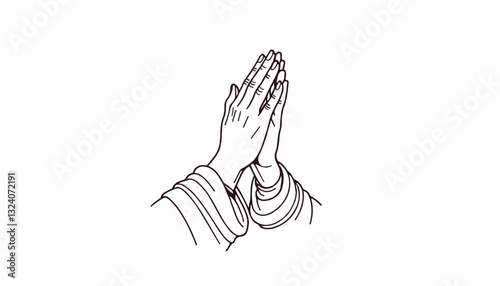 Hands in prayer position against a white background