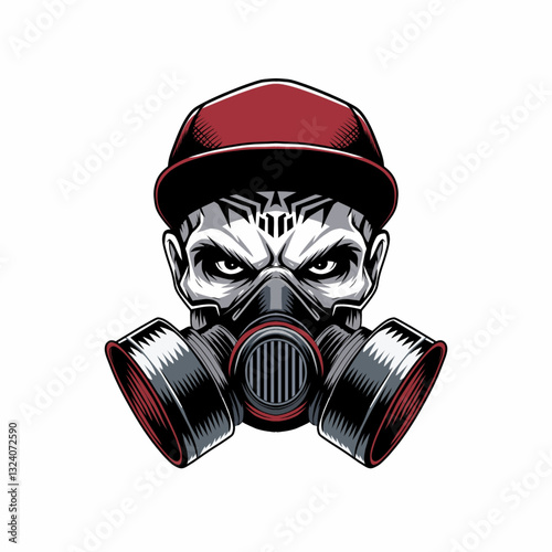 man wearing gas mask