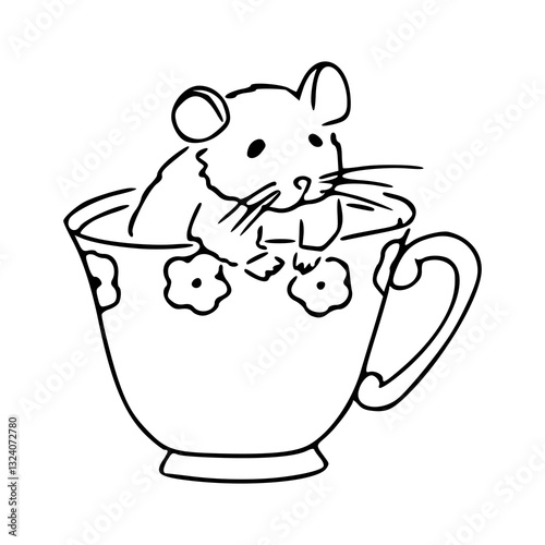 cute mouse in teacup vector illustration