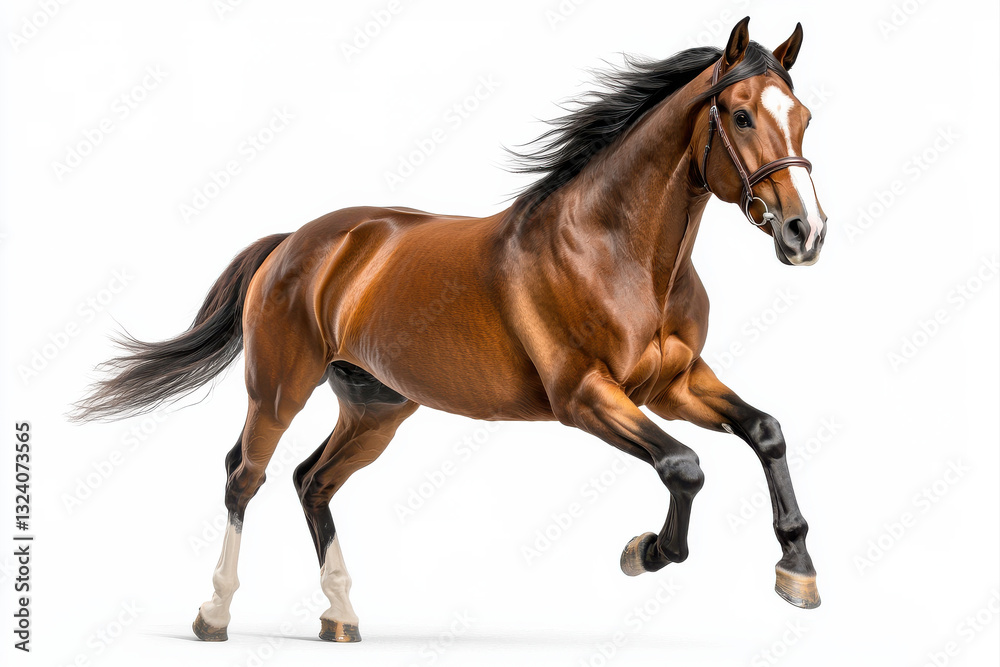 A majestic horse galloping gracefully, showcasing its strength and elegance. isolated on white background. A majestic horse galloping gracefully, showcasing its strength and elegance. isolated on white background.