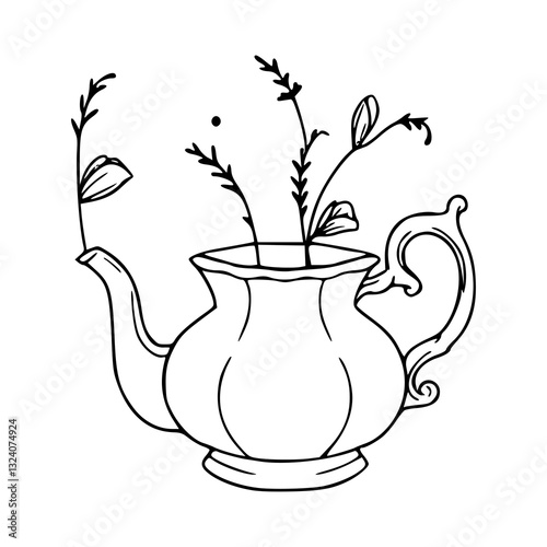 teapot with plant sprouts vector illustration
