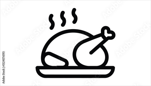 Roast Turkey Vector. Hot Thanksgiving Dinner Icon for Food and Holiday Themes.