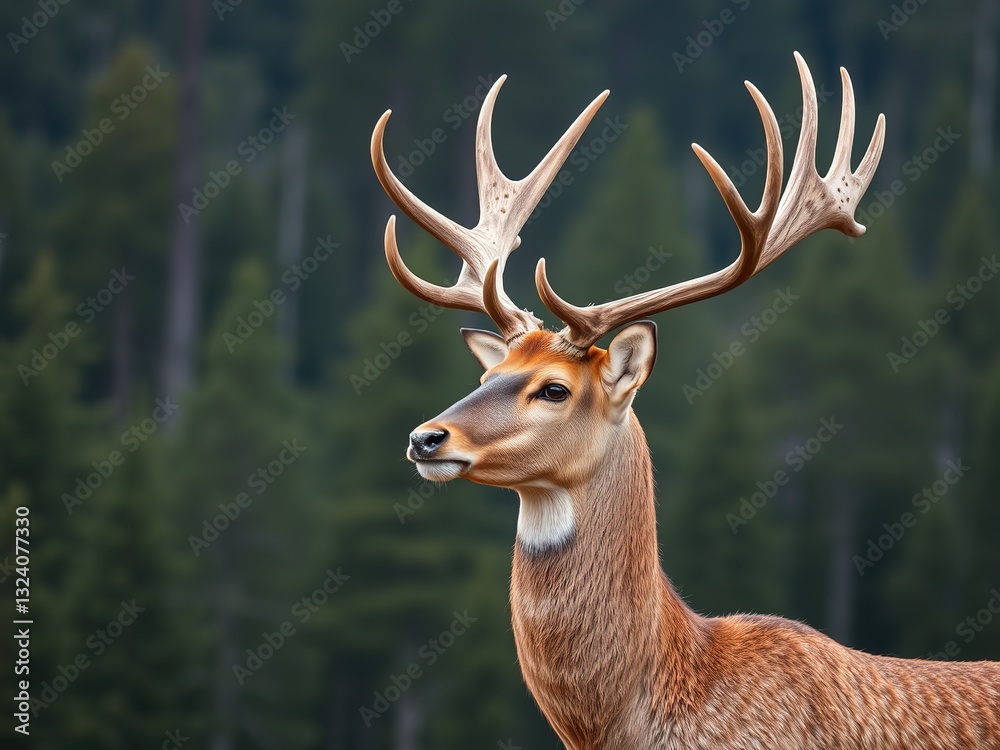 Fototapeta premium Majestic Mule Deer Buck with Antlers, Outdoor Landscape Scene
