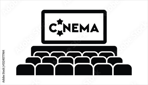 Cinema Hall Vector. Movie Theater Screen and Seating Icon.