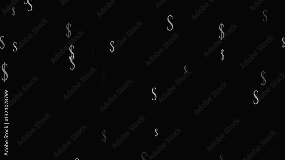 Seamless Loop Flying And Flickering Scattered Dollar Sign Confetti In The Air With Dark Red Background Yellow Glitter Dust ,Dollar Symbol or Sign Flying Up Animation on Black Background