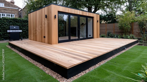 Modern Garden Office with Wooden Deck