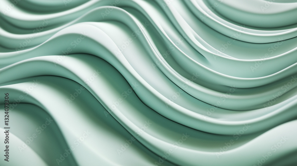 Obraz premium Subtle mint-green abstract curves with soft highlights – ideal for wellness centers, promoting calm and healing