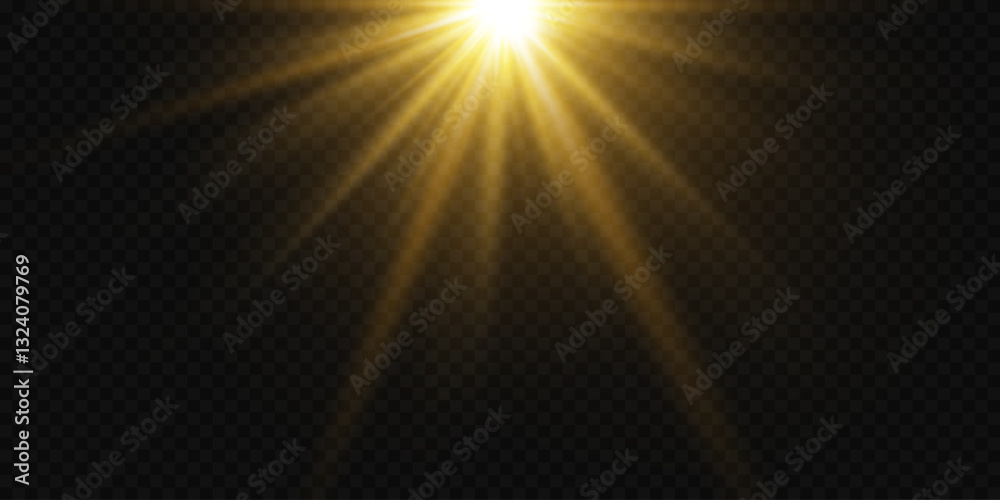 Obraz premium Golden flare and star flash, rays and lens effect.