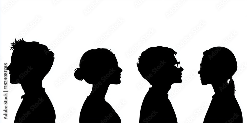 A collection of human silhouettes representing different occupations, ages, and genders A collection of human silhouettes representing different occupations, ages, and genders