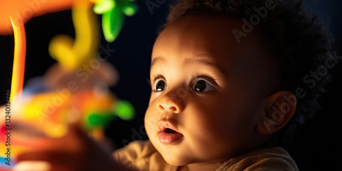 Infant Observing Colorful Toy
