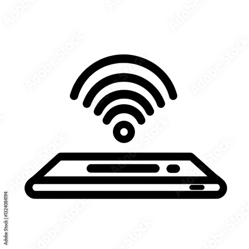 Black and white tablet device with a WiFi signal icon, representing smart technology, internet connectivity, online services, and digital communication.