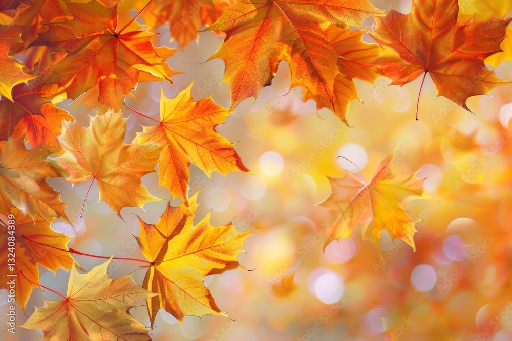 Orange fall leaves in park, autumn natural background. Neural network ai generated Orange fall leaves in park, autumn natural background. Neural network ai generated