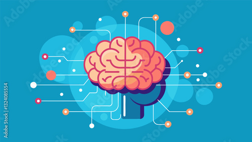 Just like a human brain the digital brain had the ability to learn and improve its analytical abilities over time.. Vector illustration