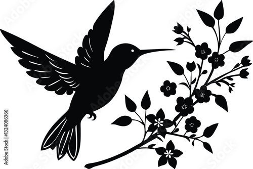 hummingbird silhouette, bird with flower, hovering bird art, hummingbird vector, bird flower silhouette, hummingbird near flower, bird silhouette vector, hummingbird clipart