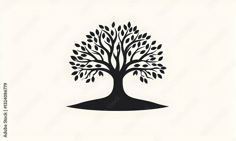 Obraz premium Elegant Black Tree Silhouette with Stylized Leaves and Roots
