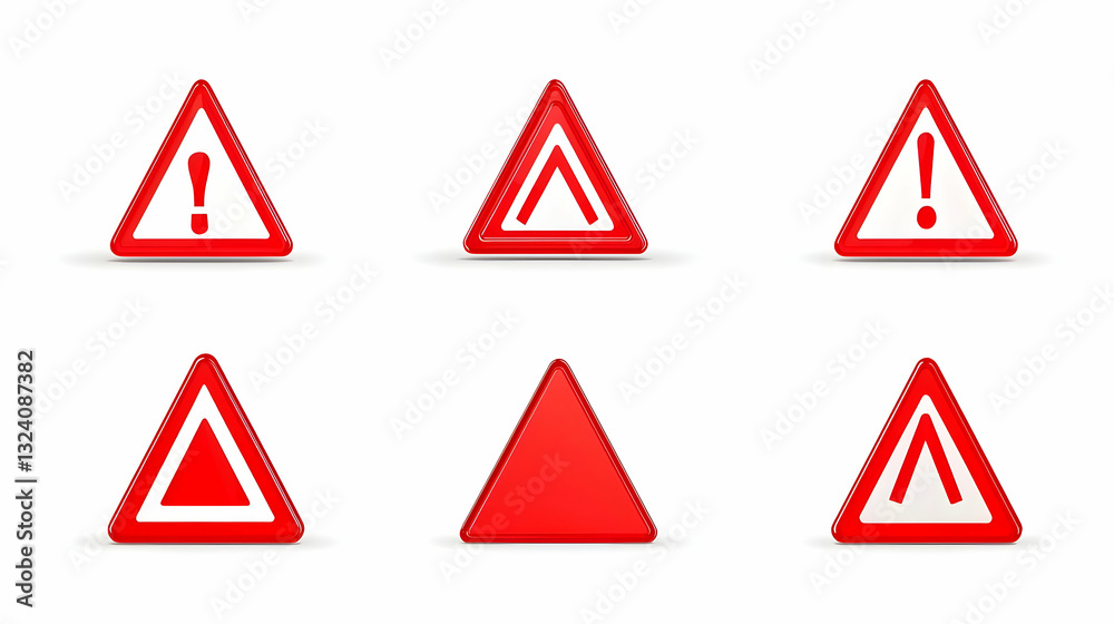 Red Warning Symbols for Safety and Caution in Various Situations Red Warning Symbols for Safety and Caution in Various Situations
