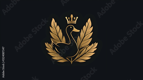 Elegant Crowned Duck Emblem Surrounded by Golden Laurel Leaves photo