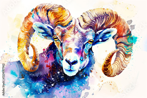 illustration of ram head with geometric lines representing zodiac sign Aries graphic design and abstract animal art, concept: ram, aries, zodiac, design, art