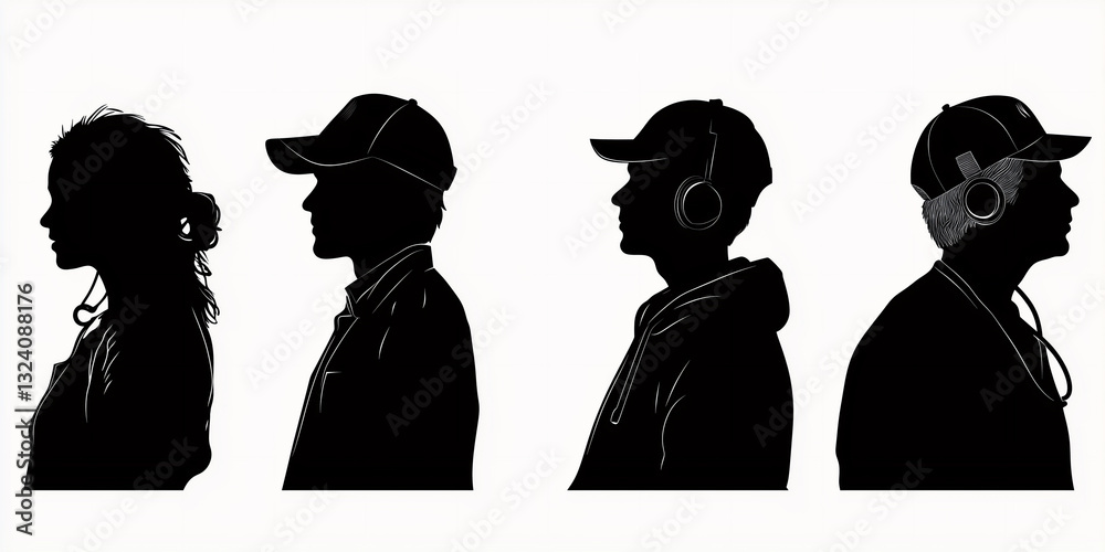 A collection of human silhouettes representing different occupations, ages, and genders A collection of human silhouettes representing different occupations, ages, and genders