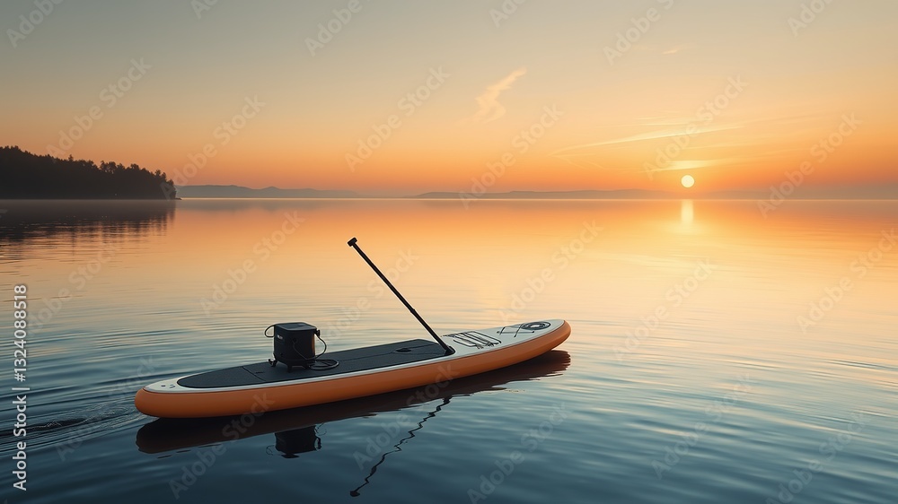 Naklejka premium Sunset Paddleboard Mockup on Serene Lake