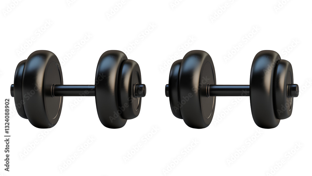 Black dumbbells isolated on transparent background cutout, PNG file with clipping path for design elements or mockup template Black dumbbells isolated on transparent background cutout, PNG file with clipping path for design elements or mockup template