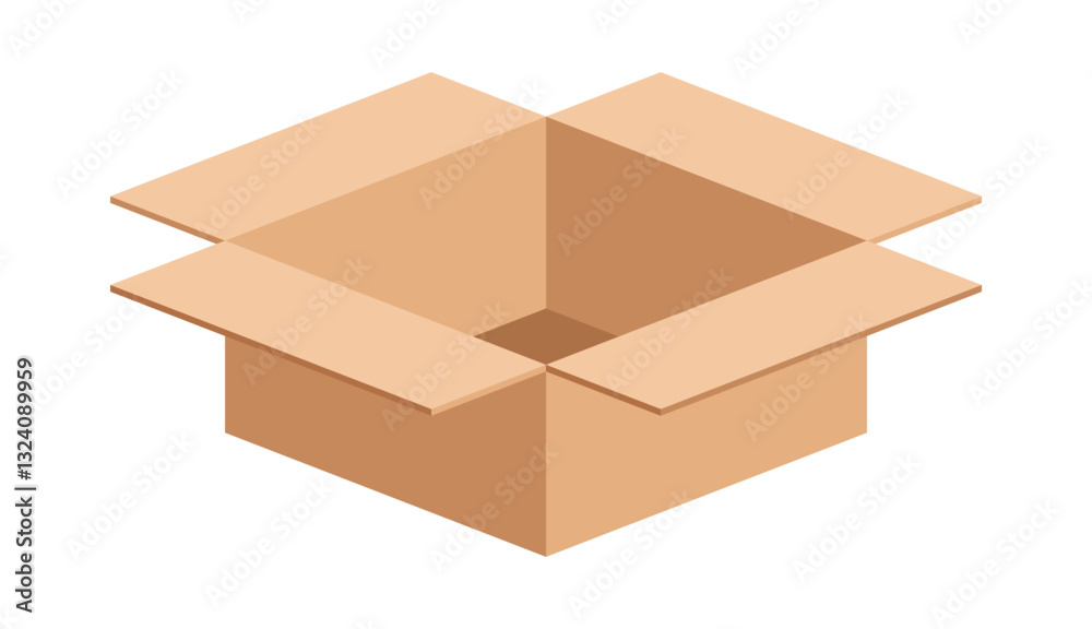 box postal parcel, open box carton shipping, brown corrugated box, cardboard postage box for transportation