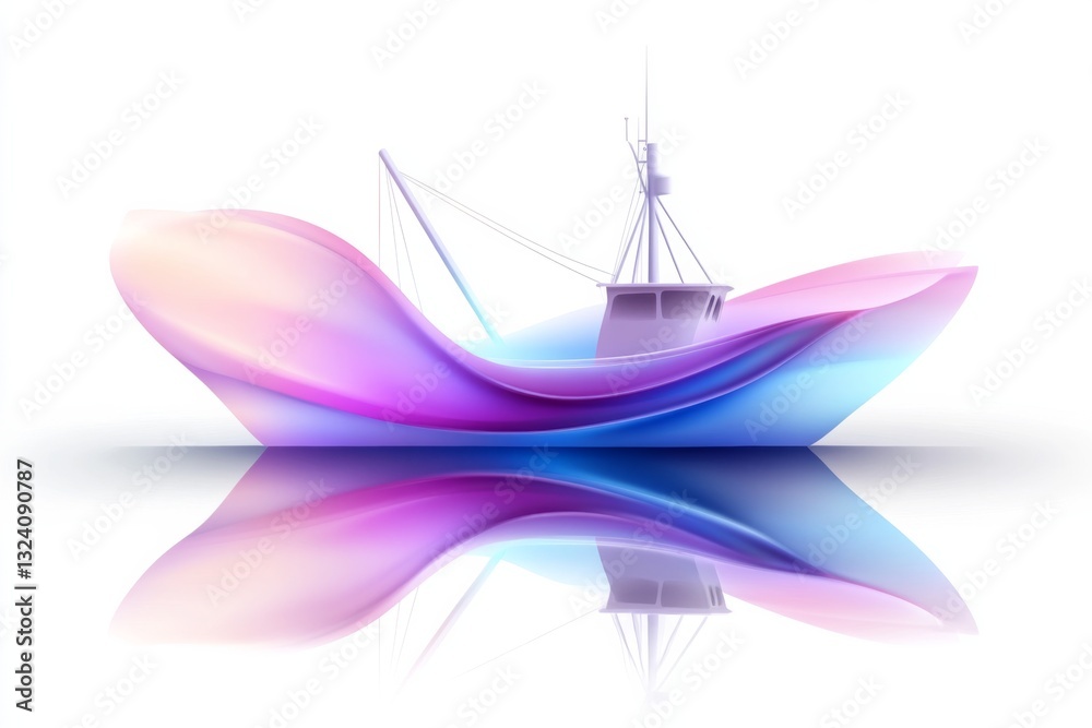 A vibrant and artistic representation of a fishing boat with colorful waves A vibrant and artistic representation of a fishing boat with colorful waves