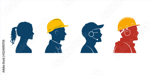 A collection of human silhouettes representing different occupations, ages, and genders