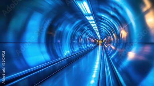 Futuristic Blue Tunnel Corridor.