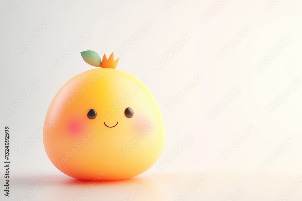 A cute, smiling, orange-like fruit character with a leaf on a white background. A cute, smiling, orange-like fruit character with a leaf on a white background.