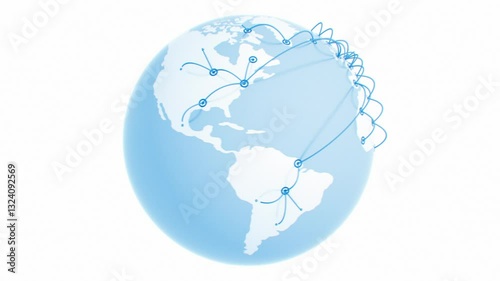 Earth Model Illustration with Global Network Growing. Lines Connecting the Dots Around the World. International Connections, Communications, Cooperations. Globalization Business Technology Concept 4k.