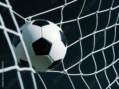 Soccer ball goal success on black background