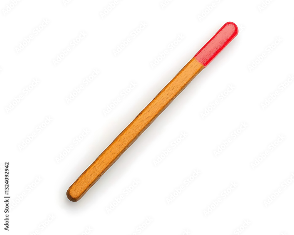 A simple tan wooden stick with rounded edges dipped in a shiny transparent red coating at one end. A simple tan wooden stick with rounded edges dipped in a shiny transparent red coating at one end.
