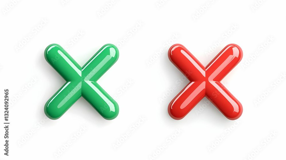 Fototapeta premium Green and Red Check Marks Symbols for Approval and Rejection Concepts