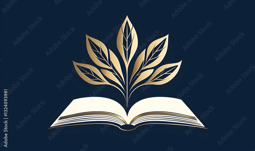 Elegant Open Book with Leaves Design for Education and Literature Elegant Open Book with Leaves Design for Education and Literature
