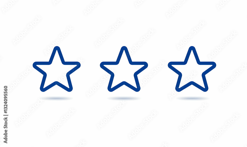 Three Outline Stars in Different Positions on a White Background Three Outline Stars in Different Positions on a White Background