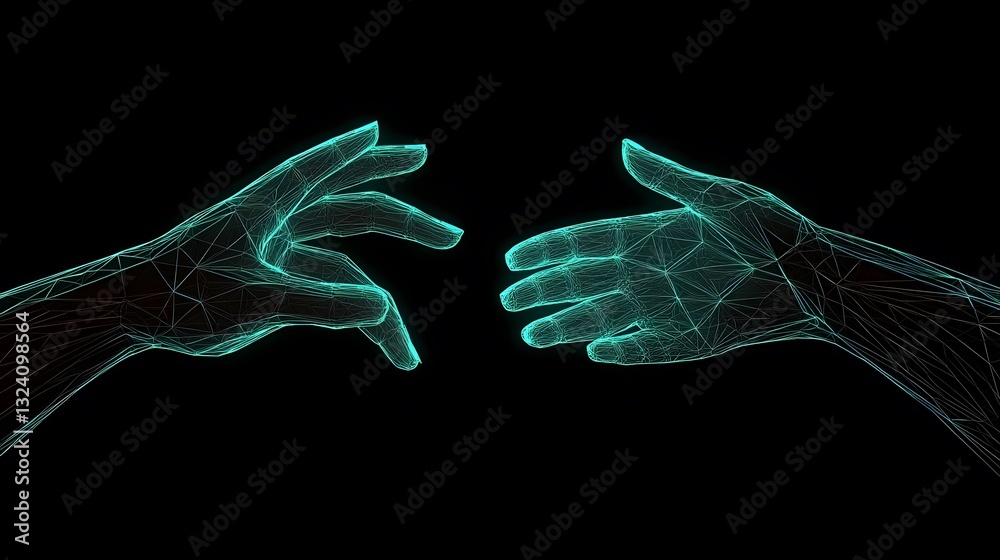 Fototapeta premium Dynamic Polygonal Wireframe Human Hands Stretching Illustration