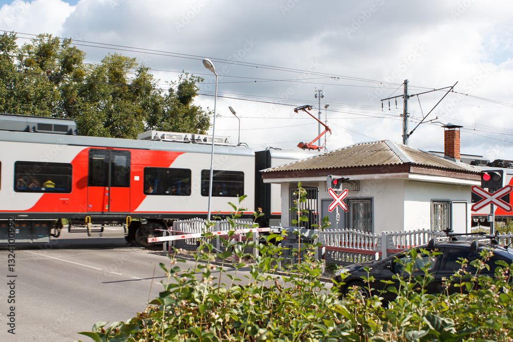 railway crossing in city