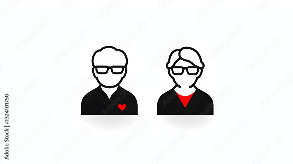 Elegant Minimalist Illustration of Elderly Couple with Heart Symbol Elegant Minimalist Illustration of Elderly Couple with Heart Symbol
