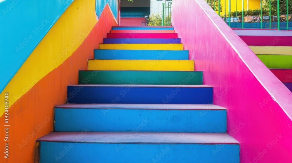 Obraz premium Colorful Rainbow Stairs Leading Upwards.
