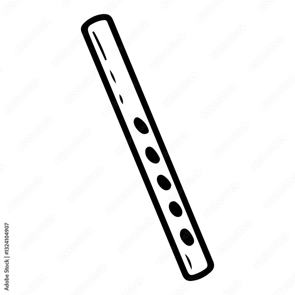 Wind musical instrument flute. Hand drawn doodle. Pipe, clarinet, bassoon. Sound source. Musician's equipment. Blowing air. Vector line art illustration. Wind musical instrument flute. Hand drawn doodle. Pipe, clarinet, bassoon. Sound source. Musician's equipment. Blowing air. Vector line art illustration.