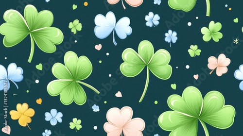 Charming Clover Pattern with Hearts and Light Tones for St Patricks Day Celebrations Decor