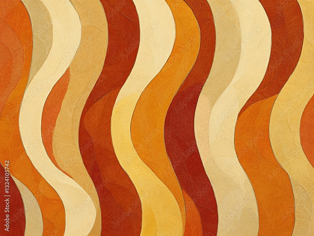 Wavy vertical bands of various warm and autumnal colors are depicted Wavy vertical bands of various warm and autumnal colors are depicted
