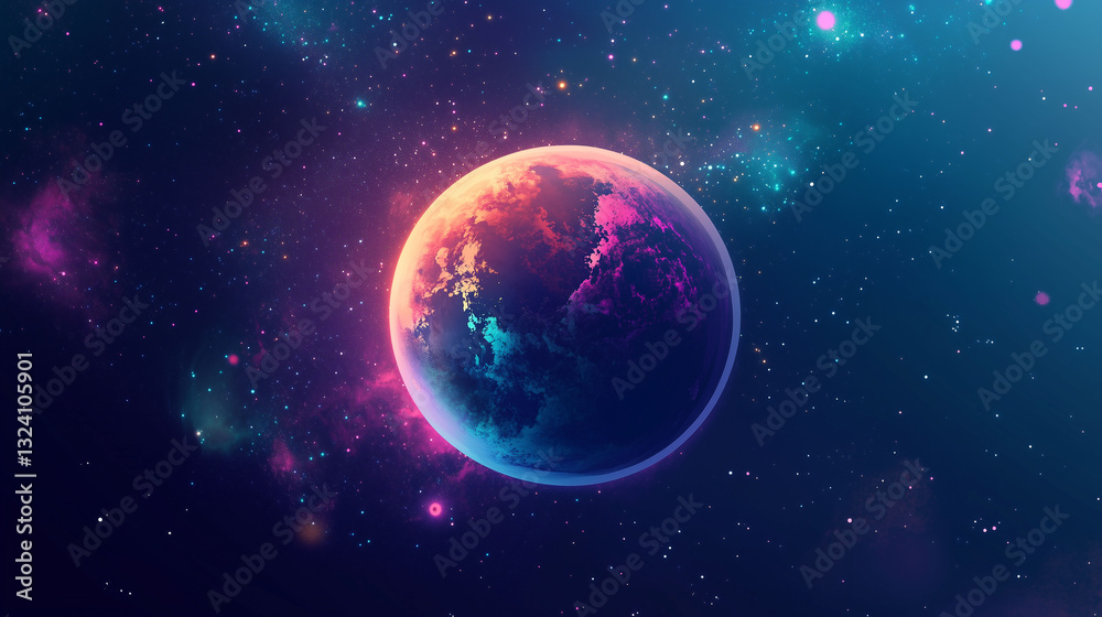 Fototapeta premium Cosmic Planet, Nebula, Stars, Galaxy, Space, Universe, Colorful, Artwork, Vivid, Night