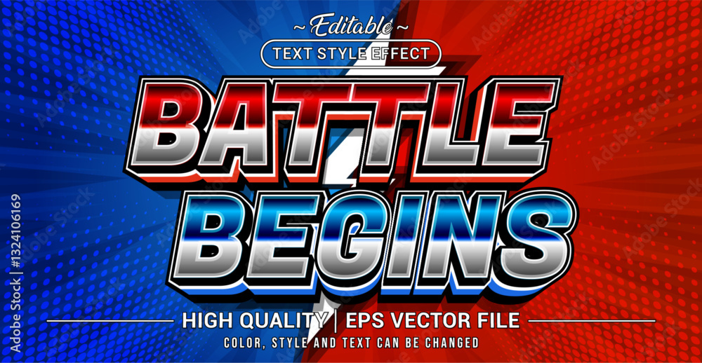 Naklejka premium Editable text style effect - Battle begins text style theme. Vector text style illustration template.