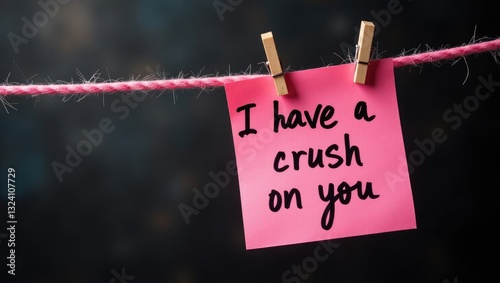 A pink paper note featuring handwritten text 