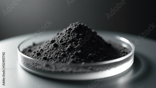 Petri dish containing graphene powder, a material that is light, electrically conductive, rigid, and waterproof.