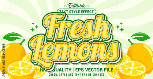 Editable text style effect - Fresh lemons text style theme. Vector text style illustration template.